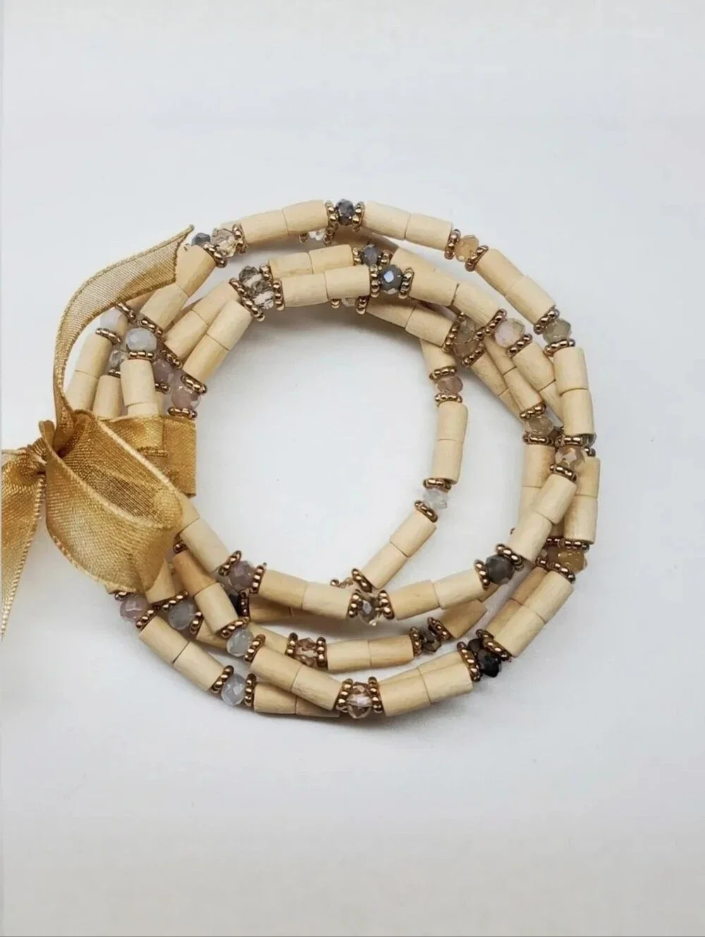 Bracelet Set 5-Pc Crystal Balsa Wood Glass Sparkle Boho Stretchy Aurora Borealis
